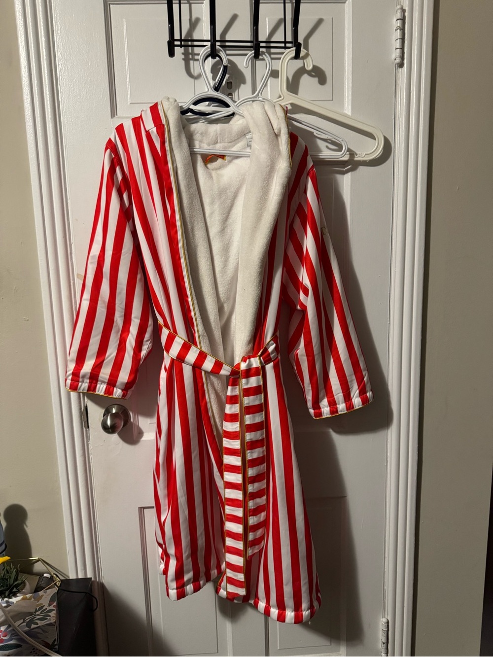 Kids Red & White Stripe Hooded Robe - Plush Lining